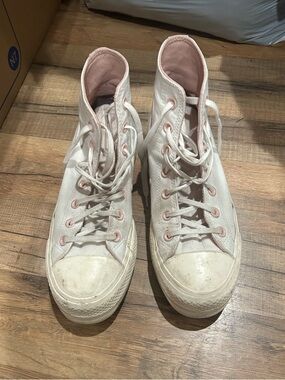 Converse Women's High-Top Canvas Sneakers in Light Pink and White